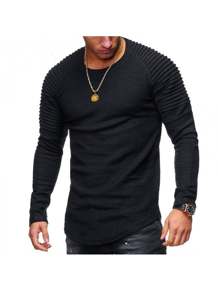 New Men's Brand O-Neck Irregular T-shirts Tees Male Casual Long Sleeve T shirt Slim Fit Fitness Gyms T-shirts