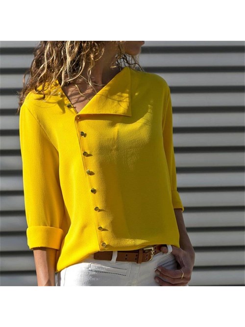 Women Casual Solid Long Sleeve Blouse Lapel Shirt ...