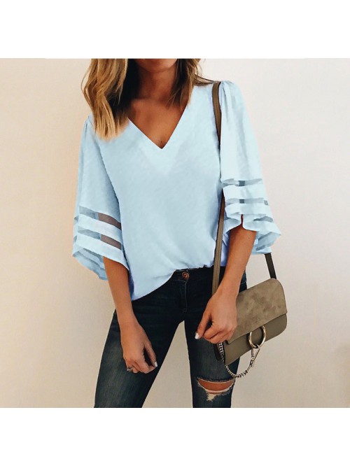 2018 Female Sexy V Neck Loose Chiffon Blouse Skirt...