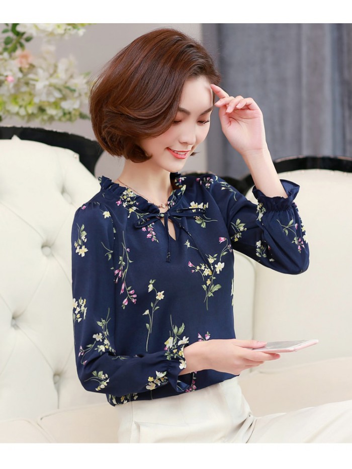 Fashion Women Blouses Long Sleeve 2018 Autumn Womens Tops And Blouses Floral Chiffon Shirts Office Ladies