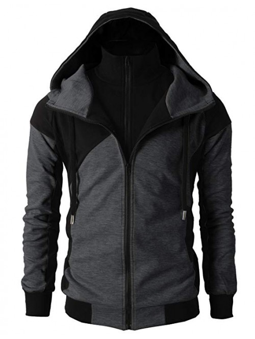 Mens Fashion Double Zipper Closer Hoodie Zip-Up 
