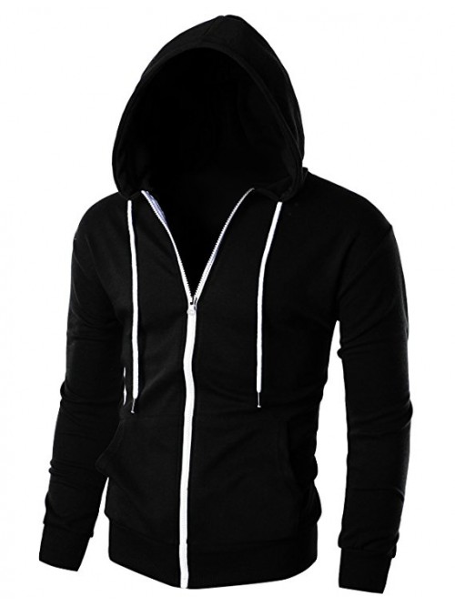 Mens Slim Fit Long Sleeve Lightweight Zip-up Hoodi...