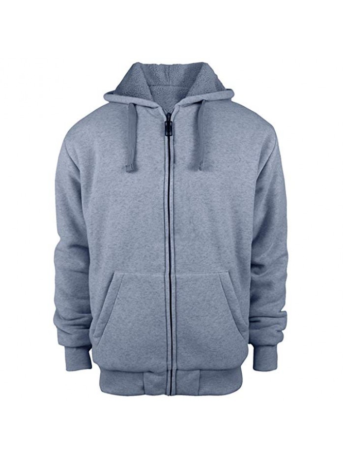 Heavyweight Sherpa Lined Plus Sizes Warm Fleece Full Zip Mens Hoodie Padded Sleeve & Rib Cuffs