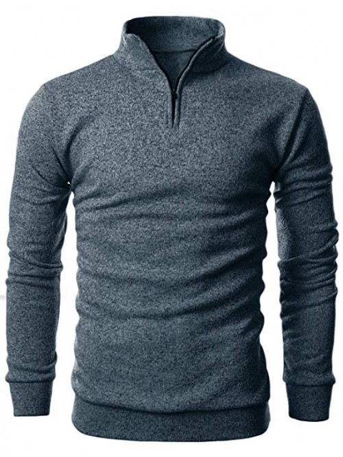 Mens Slim Fit Cable Knit Quarter Zip Long Sleeve T...