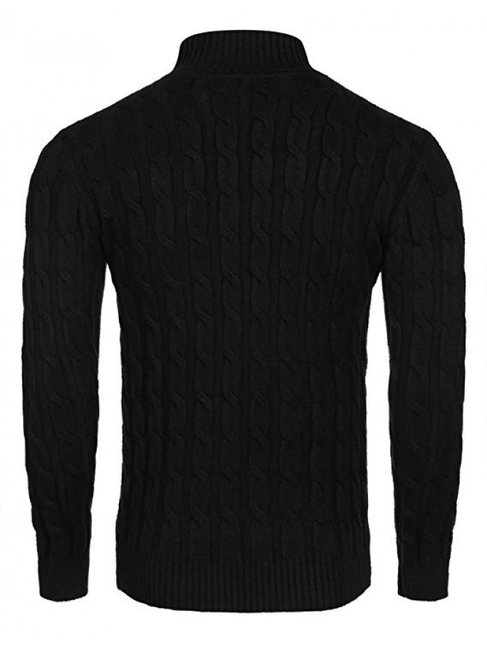 Men's Slim Fit Turtleneck Sweater Casual Twisted Knitted Pullover Sweaters
