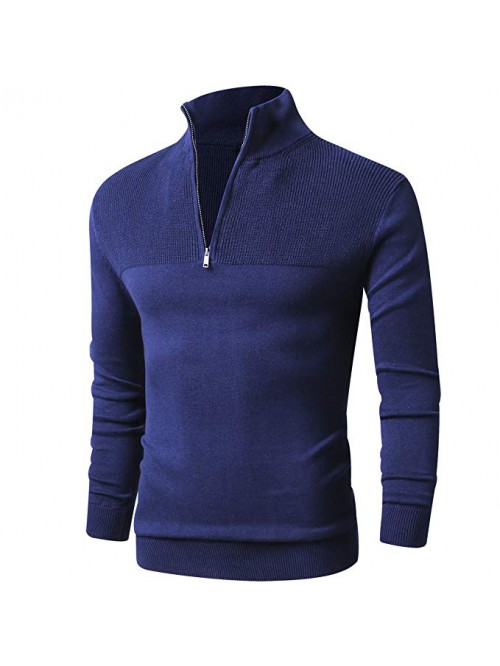 Mens Slim Fit Zip Up Mock Neck Polo Sweater Casual...