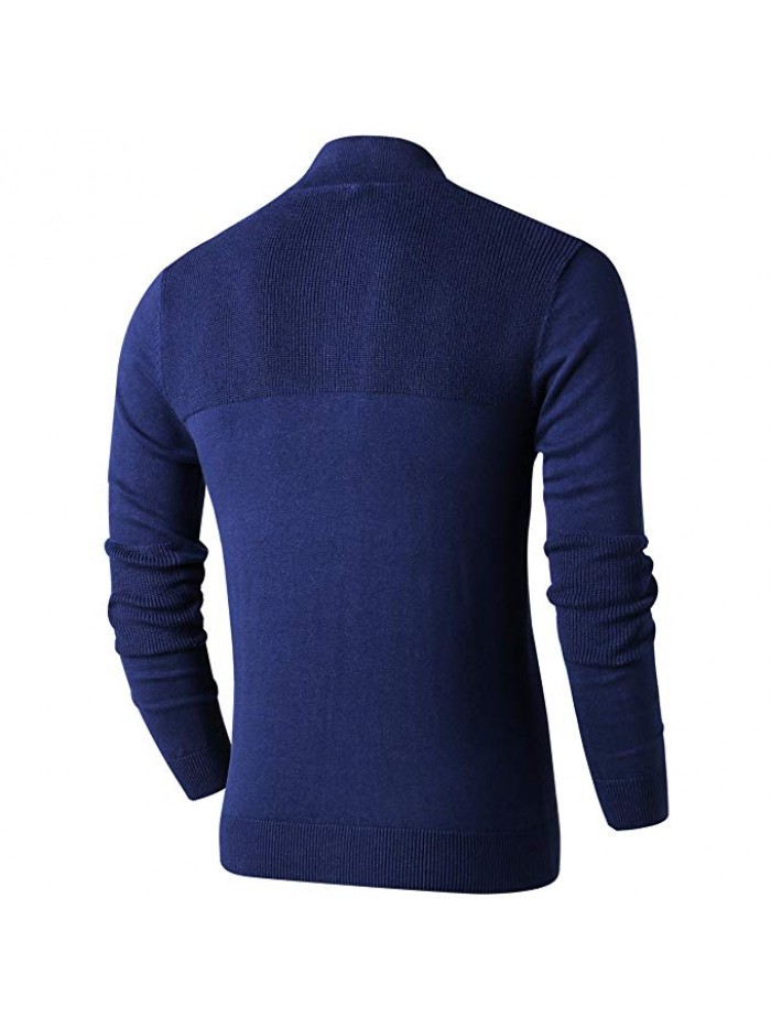 Mens Slim Fit Zip Up Mock Neck Polo Sweater Casual Long Sleeve Sweater and Pullover Sweaters with Ribbing Edge