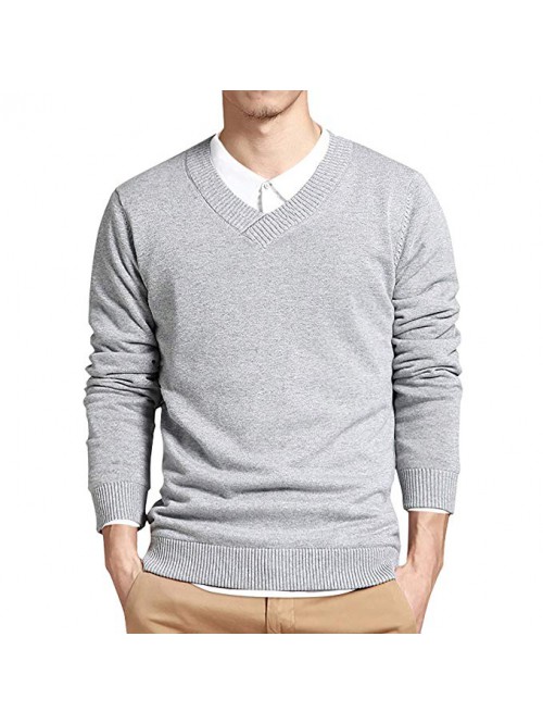 Mens Slim Comfortably Knitted Long Sleeve V-Neck S...