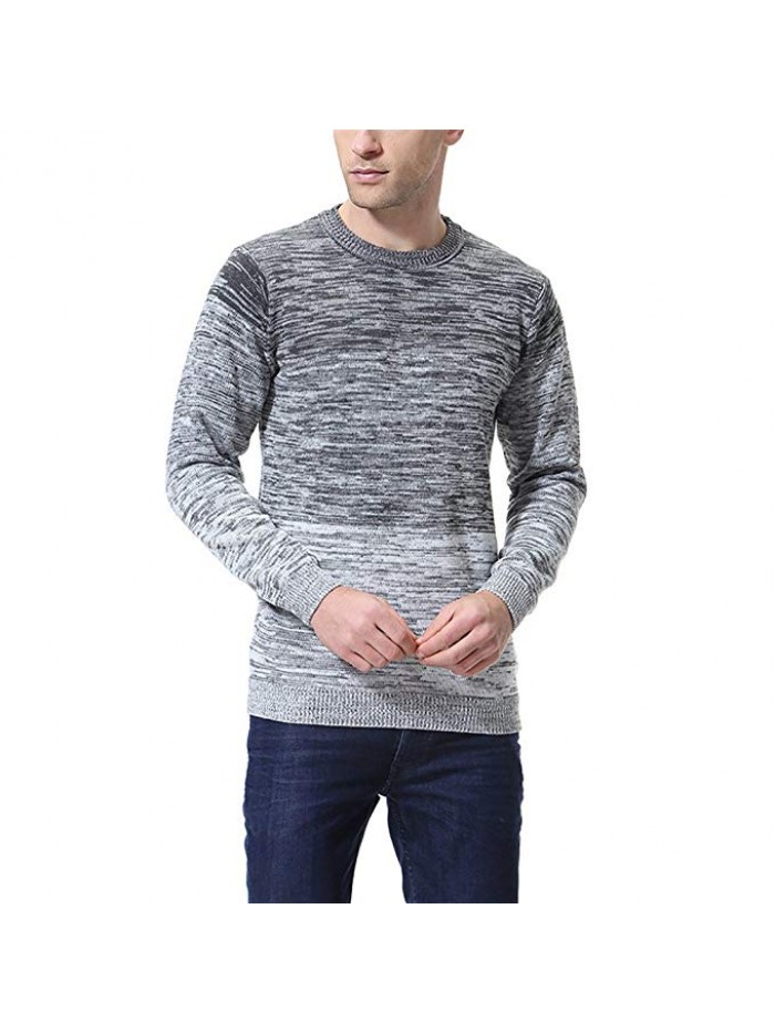 Men's Pullover Knitted Sweater Crewneck Long Sleeve Gradient Color Slim Fit