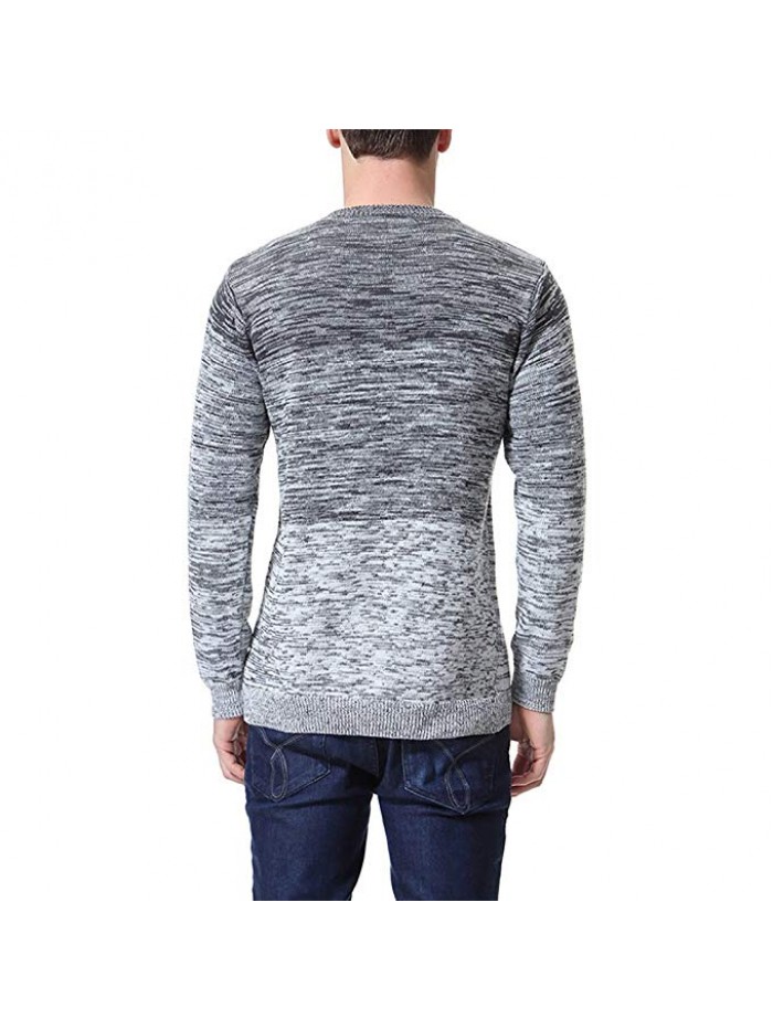 Men's Pullover Knitted Sweater Crewneck Long Sleeve Gradient Color Slim Fit