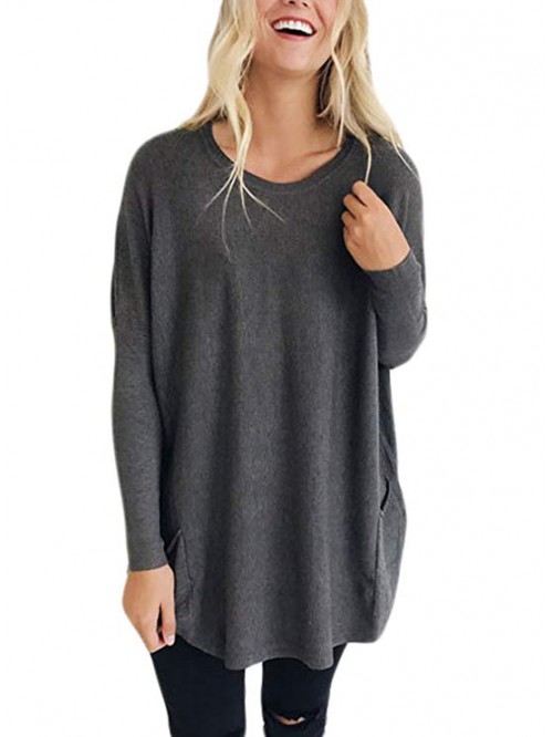 Women's Pockets Long Sleeve Round Neck Pullover Sw...