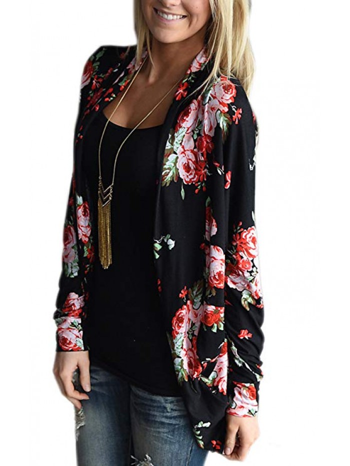 Womens Boho Irregular Long Sleeve Wrap Kimono Cardigans Casual Coverup Coat Tops Outwear
