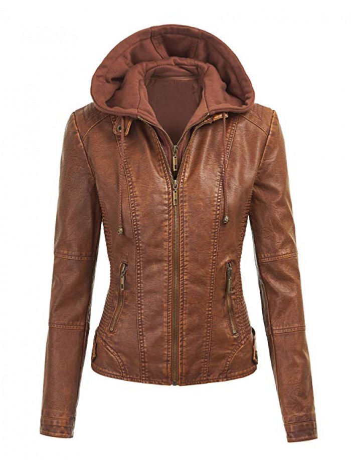 Womens Hooded Faux leather Jacket