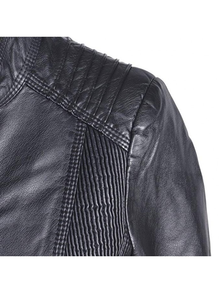 Women's Lightweight Slim Faux Leather Motorcycle Biker Zip Up Jacket Coat