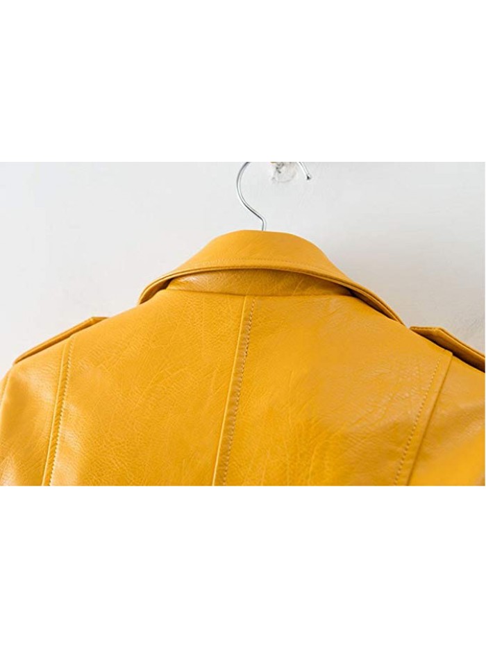 Women's Trendy Stand Collar PU Leather Moto Jacket Leather Coat