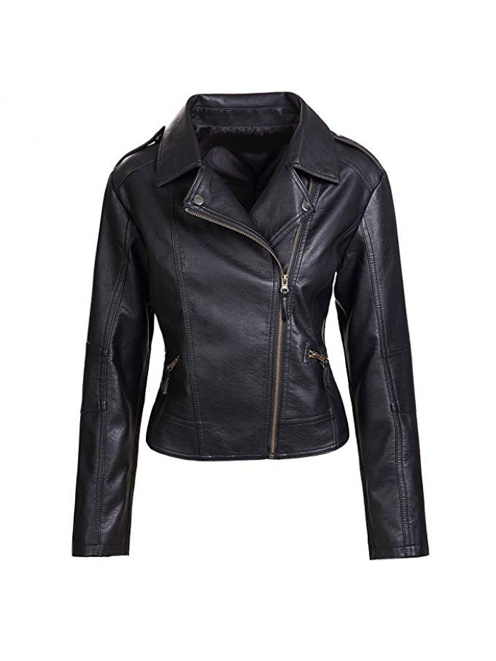 Women's Slim Tailoring Faux Leather PU Short Jacket Coat US Size