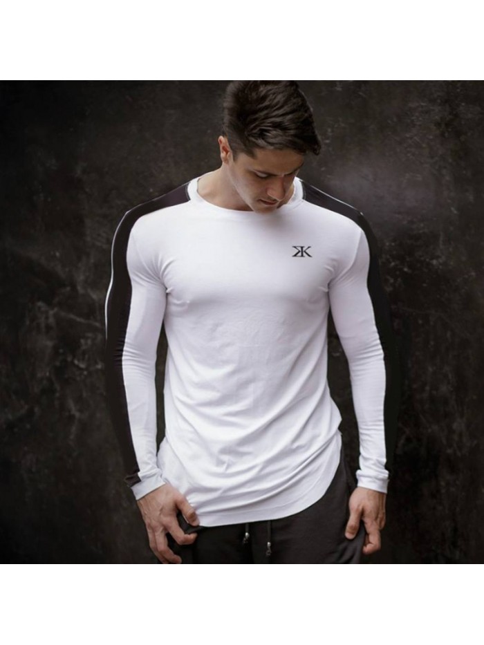 New Fashion High-elasticity Sporting T-shirt Men long Sleeve Fitness T shirt Men's solid gyms Bodybuilding T-shirt Tee