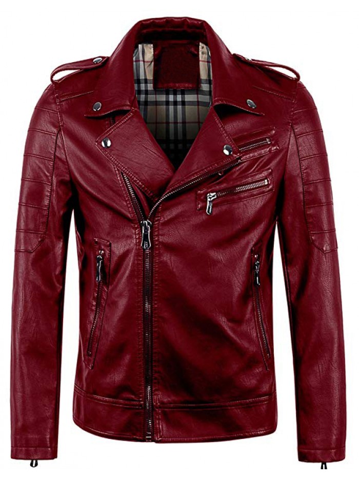 Men's Vintage Asymmetric Zip Lightweight Faux Leather Biker Jacket