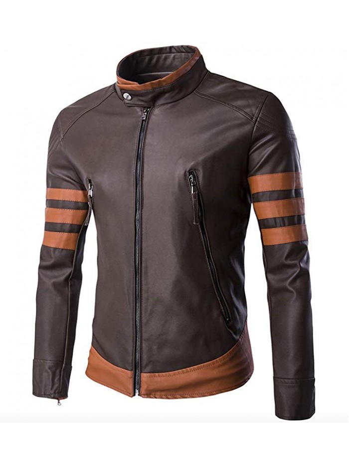 Men Vintage Faux Leather Motorcycle Jacket Brown