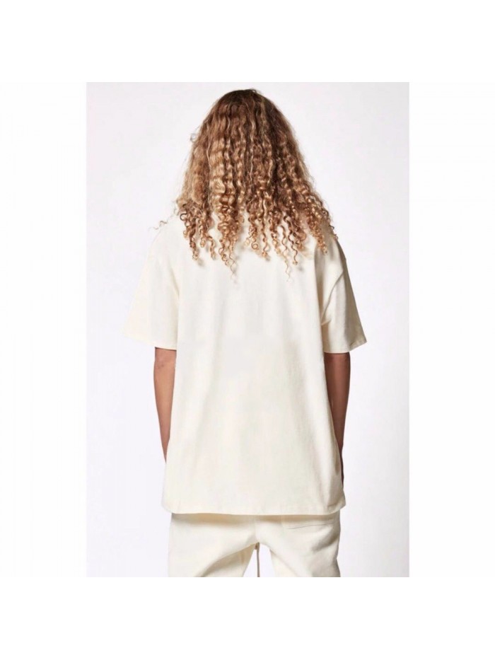 Double stranded double yarn fabric T-shirt fog black and white couple hip-hop short sleeved