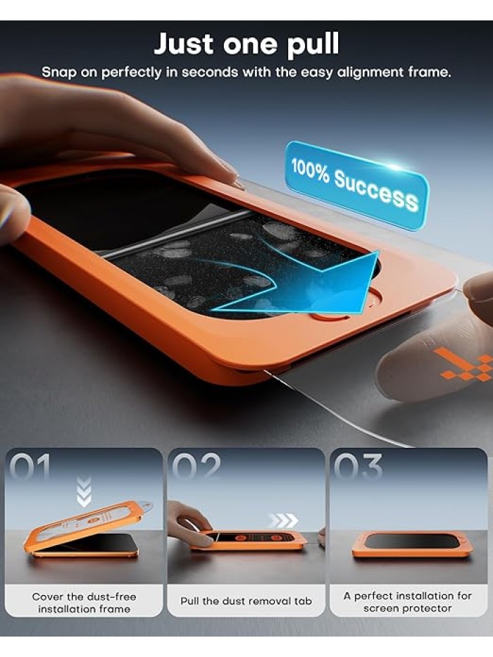 OMOTON Privacy Screen Protector for iPhone 17 Pro Max [Auto-Align Installation], Tempered Glass with 9H+ Hardness & 12FT Military Grade Shatterproof, 100% Anti-Spy, Full Coverage Protection, 2 Pack