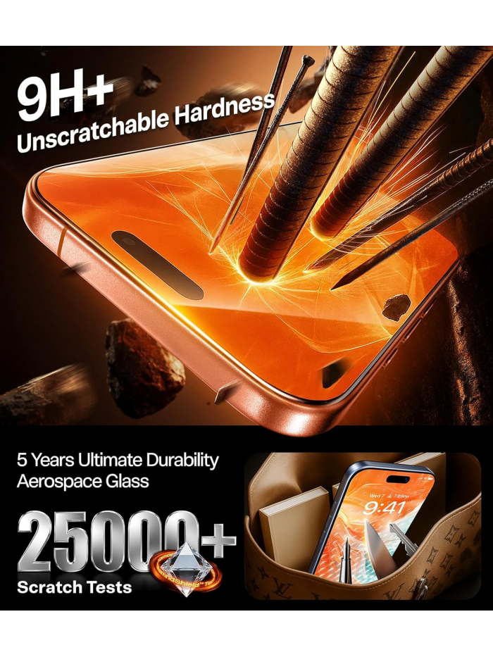 TORRAS Unbreakable for iPhone 17 Pro Screen Protector, 9H+ Military-Grade,12 FT Shatterproof, Aerospace Tempered Glass 2 Pack - Full Coverage, Anti-Scratch, Bubble-Free, Easy Installation,6.3 inch