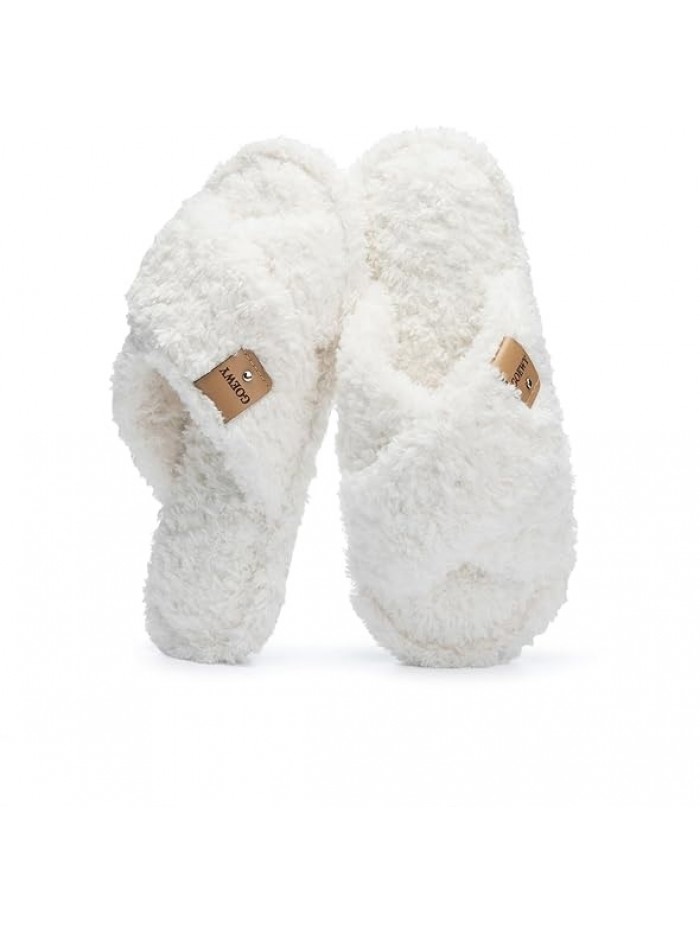 Fuzzy Open Toe Slippers for Women Indoor and Outdoor with Memory Foam Cozy Cross Band Women's Slipper Cute Soft House Shoes Slip On Gifts for Womens Mom Her Ladies Bridesmaid