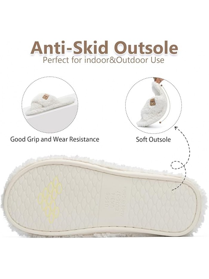 Fuzzy Open Toe Slippers for Women Indoor and Outdoor with Memory Foam Cozy Cross Band Women's Slipper Cute Soft House Shoes Slip On Gifts for Womens Mom Her Ladies Bridesmaid