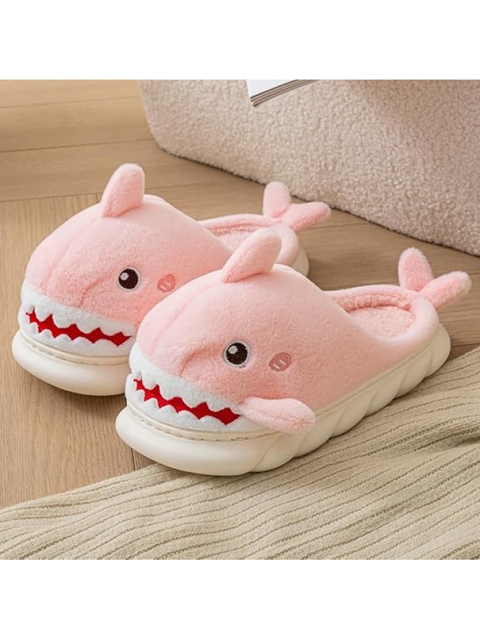 YILANLAN Women Men Slippes Cute Animal Shark Slippers Adult Cozy Plush Warm Winter House Slippers