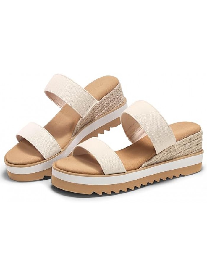 Coutgo Womens Platform Sandals Espadrille Wedge Heels Comfortable Slip on Slides Open Toe Summer Beach Shoes