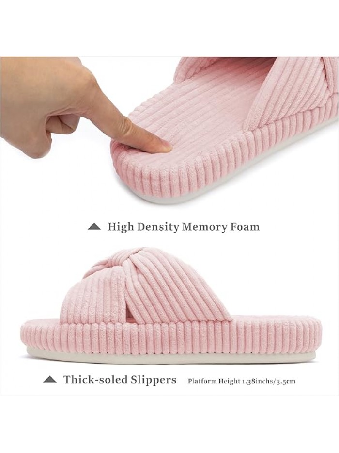 Chantomoo Slippers for Women Memory Foam House Bedroom Corduroy Bow Crossbands Slipper Shoes Comfy Trendy Gift Slippers