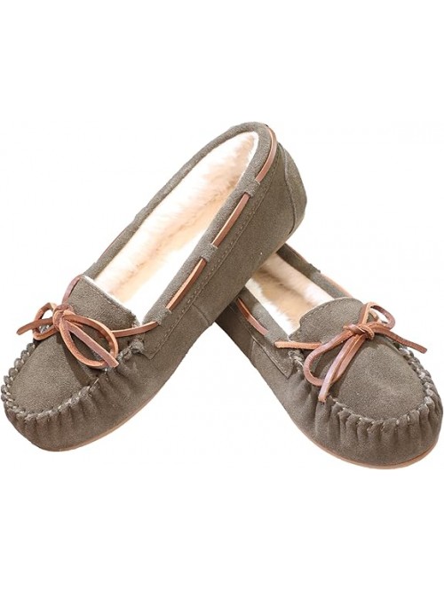 Women's Moccasin Slippers Cow Suede Warm Faux Fur ...