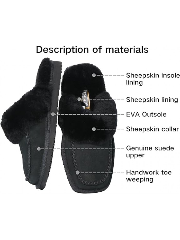 Womens Fluff Memory Foam Slippers Ladies Arch Support Warm Scuff Slippers Slip on Comfy Winter House Shoes with Non-Slip Indoor Outdoor Hard Sole