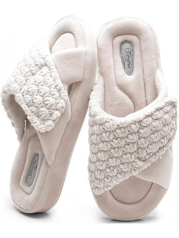 Women's Orthotic Slippers with Arch Support Adjustable Orthopedic Slipper Memory Foam Ladies House Shoes Indoor Slip On for Plantar Fasciitis
